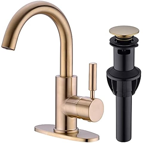 Brushed Gold Basin Mixer Taps Swivel Spout Bathroom Sink tap with Overflow Pop-up Drain,Deck Plated and Hose for 1 or 3 Hole Basin Sink Cover