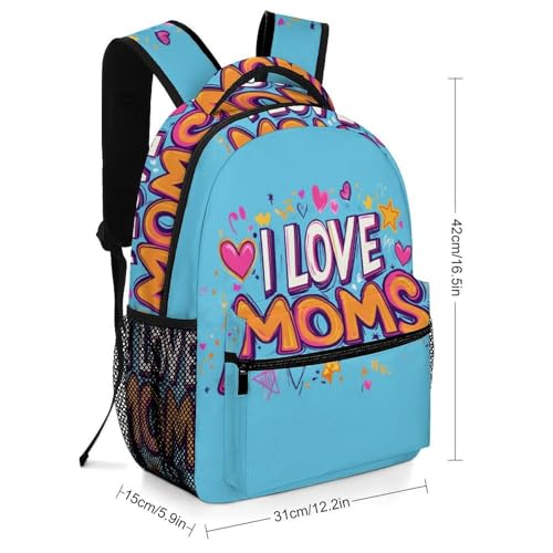 I Love My Mom Funny Backpack Casual Daypack Lightweight Shoulders Bag for Men Women Cute Print2