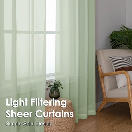 Image of OVZME Light Green Sheer Curtains 84 Inches Long 2 Panels - Soft Light Filtering Window Sheer Panels for Living Room /Bedroom, Top Dual Rod Pocket, 1 Pair, Each 42Wx84L Inches