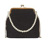 Kiss Lock Crossbody Bag for Women Pearl Strap Purse Evening Clutch with Gold Chain Canvas Shoulder...