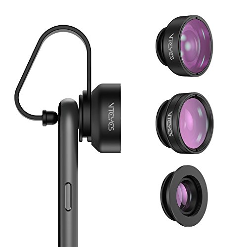 Vteyes Universal 3 in 1 Phone Camera Lens, Full Screen No Dark Circle, 198° Fisheye Lens + 150° Wide Angle Lens + 10X Macro Lens for iphone Samsung Most Android Smart Phones, Both front & Back Cameras