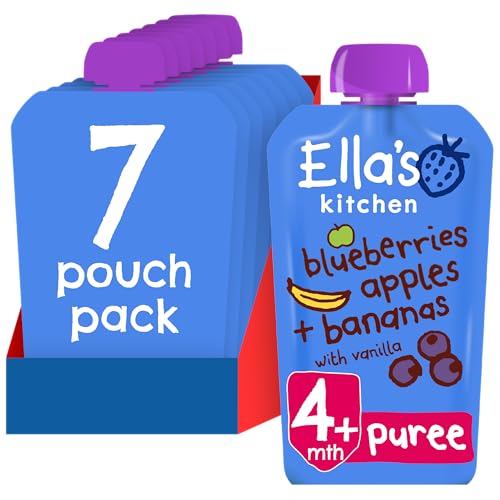 Ella's Kitchen Blueberries Apples Bananas & Vanilla Puree, Stage 1 (4+ months), Pack of 7, 840g