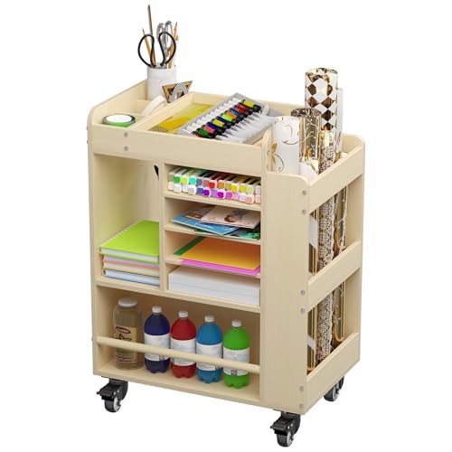 uyoyous Art Cart Rolling Wood, Organisateur de Fournitures pour l'art et l'artisanat, Armoire de Rangement multifonctionnelle pour l'artisanat