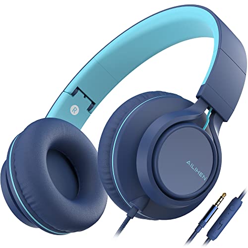 Ailihen C8 (Upgraded) Headphones With Microphone And Volume Control Folding Lightweight Headset For Cellphones Tablets Smartphones Chromebook Laptop Computer Pc Mp3/4 (Indigo) #TOP28
