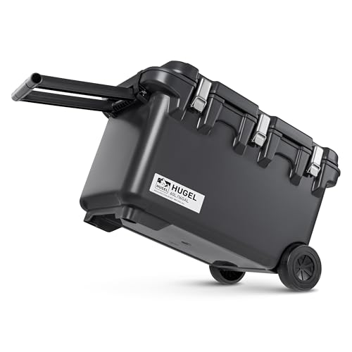 IRIS USA Hugel 64 QT Cooler with Wheels, Heavy Duty Metal Buckles, Portable Vacuum-Insulated Ice Chest, Built-in Handles, Durable Hard Cooler, Fishing Camping Boats Beach Road Trips, Gray