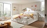 Boxspringbett Elkford 240x200 in Creme – Familienbett mit 7-Zonen Federkern & Stauraum