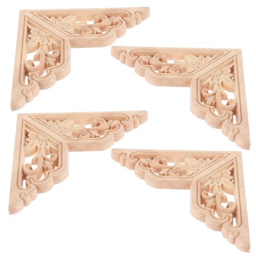 CHICAMPERA 4個 実木貼花 木彫りアップリケ 家具装飾用 コーナーデカール 自然木 無塗装 美しい彫刻 模様 キャビネット ワードローブ ドア 壁用