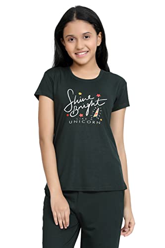 Image of Kids Night Suit for Girls - Cotton Set of Pyjama & T-Shirt Sleepwear - Lightweight & Comfortable Night Wear for Kids