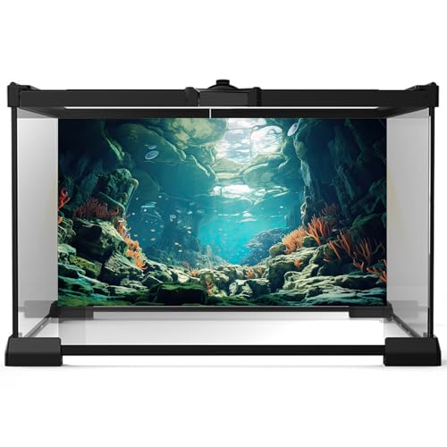 Image of Aquarium Background Ocean Floor Fish Tank Background Underwater Coral Reef Stone Aquarium Backdrop Under Water Seaweed Background Cave Sunlight Backdrop Decoration Backdrops Vinyl 24x12in
