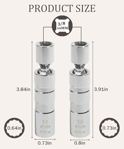 Racoona 881SCFBTZQ001 Spark Plug Socket Set,14Mm&16Mm Thin Walled Spark Plug Socket,Car Accessories Universal Joint 3/8-Inch Drive 12 Point Magnetic Swivel Socket Removal Tool,Compatible thumb #1