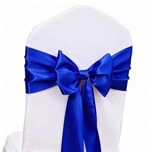 Sashes 50 Pack, Satin Ribbons For Chairs Covers Wedding Party Gender Reveal Birthday Decor, Blue Chairs Bows Ties For Engagement Decorations