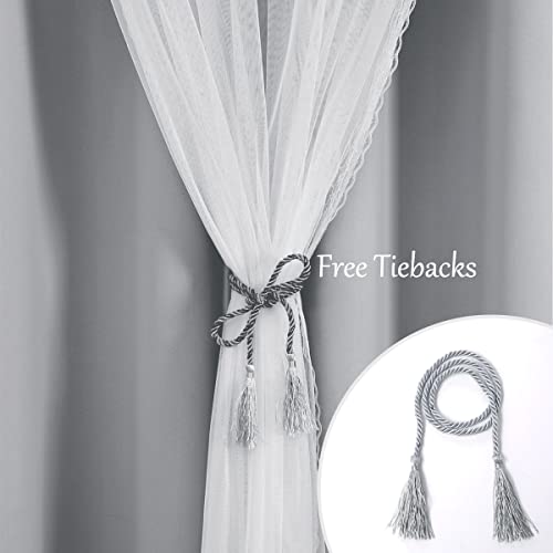 Image of Light Gray Blackout Curtains 84 Inches Long - Double Layer Grey Curtains, Luxury and Romantic Light Block Panels, Window Decor for Bedroom Dining Room, 52W X 84L, 2 PCs