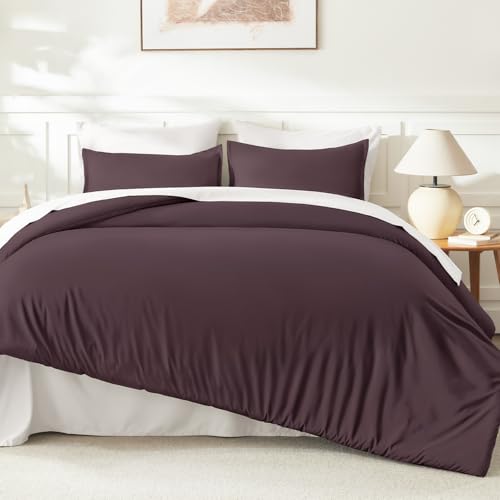 Image of Litanika Queen Comforter Set Plum, 3 Pieces Lightweight Fluffy Solid Bedding Comforter Set, Down Alternative Comforter All Season Bed Set Gift Choice