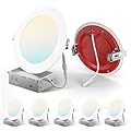 Amico 6 Pack 6 Inch Fire Rated LED Recessed Light with Junction Box, 2 Hour Fire Rating, 5CCT Selectable Ultra-Thin Ceiling Light, 1400LM, Dimmable Canless Wafer Downlight, ETL & FCC, No Tenmat Needed