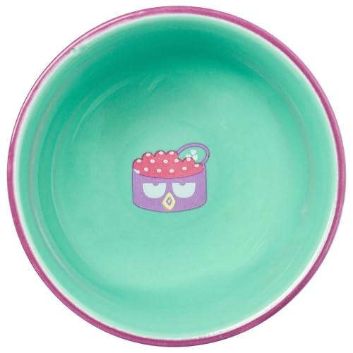 Image of Silver Buffalo Sanrio Hello Kitty and Friends Badtz-Maru Japanese Roe Purple Ceramic Sushi Set with Dipping Sauce Dish and Matching Chopsticks