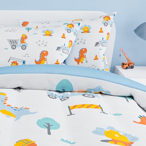 Image of SANDJEST Dinosaur Comforter Set Twin Size 68x86in for Kids Boys, Microfiber 3 Pcs Bedding Set Includes 1 Comforter, 1 Pillowcase, 1 Fitted Sheet, Nursery Room Decor