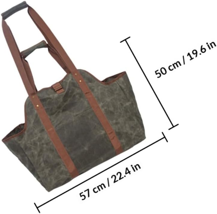 Large Capacity Waxed Canvas Firewood Log Tote Bag Waterproof Waxed Lumber Carrier for Fireplace and Outdoor Firewood Storage