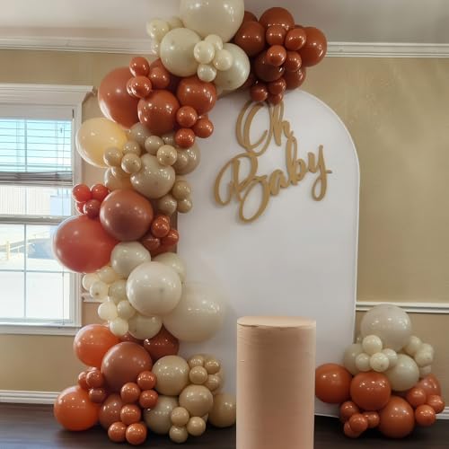 Image of Brown Balloons Garland Arch Kit, Retro Brown Nude Balloons Arch, Tan Ivory Balloon, Burnt Orange White Sand Balloon for Thanksgiving Fall Autumn Pumpkin Neutral Baby Shower Birthday Party Decorations