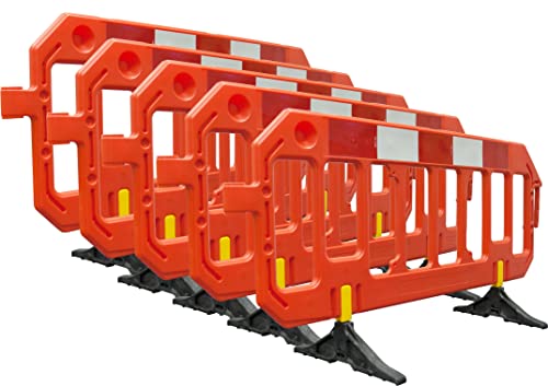 5 x Schrankenzaun mobiles Absperrgitter Orange UVMS9080 Kunststoff HD-PE 2 m x 1,0 m mit drehbaren Füßen, reflektierende Folie RA1 (100 mm) (5) Cover