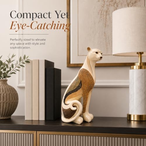 Image of Armonia Luxury Leopard Figurine for Home Decor, Premium Polystone Animal Showpiece with Gold Striped Finish, Decorative Statue for Living Room,Bedroom Shelf, Modern Home Decoration & Gifting,11.8 Inch