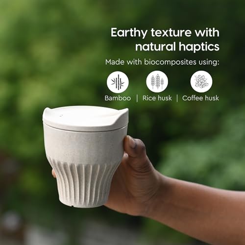 Image of Eha Earth Friendly Rafter Coffee Mug with Lid | Tea Cup Set | 250 ml | Made with Rice Husk | Microwave Safe Mugs for Gifting | 4 Unit | Multi Light