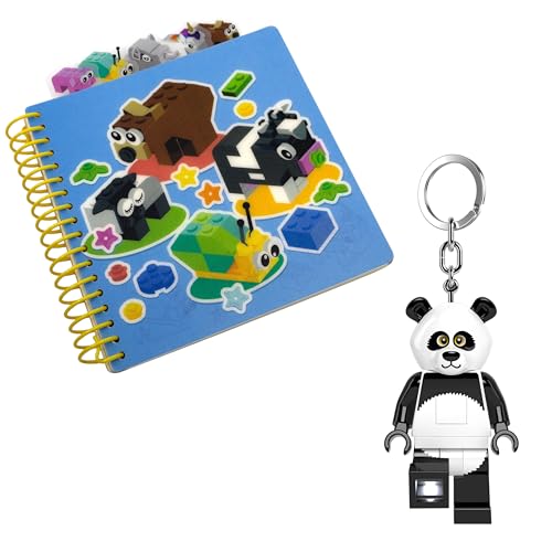 LEGO Animals Tabbed Notebook with Panda Guy Keychain Light Bundle