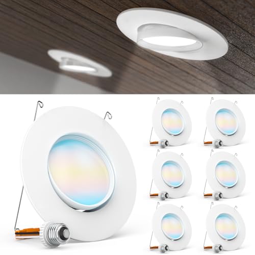 Sunco 6 Pack LED Can Lights Eyeball Retrofit Gimbal 5/6 Inch Recessed Lights, 12W=60W, 5 Colors...