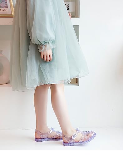 Generic GIRLS JELLY SHOES PURPLE 34 Jelly Shoes For Little Girls Summer Beach Retro Jellies Sandals Retro T-Strap Slingback Little Kids Glitter Purple Size 2 Soft Closed Toe Princess Dress Flat thumb #4