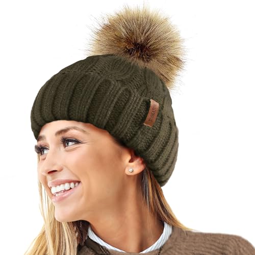 Miniatura 3 de Toskatok Sombrero De Punto Grueso Para Mujer, Con Forro Polar Y Pellizco De Piel Sintética Desmontable ...
