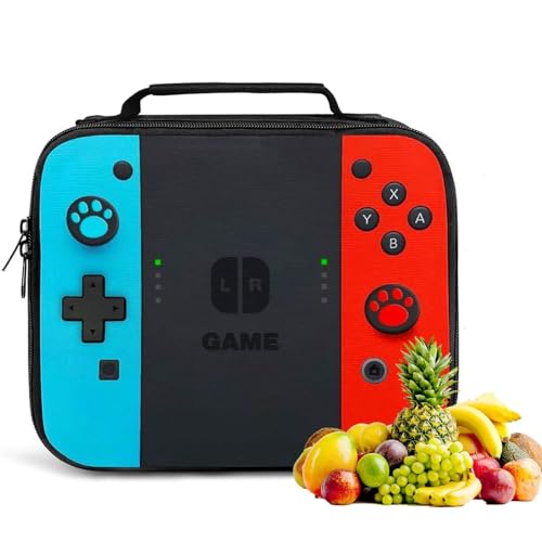 CDROPS Insulated Lunch Box for Boys Girls, Game Lunch Bag for School Work Office Travel Picnic Hiking Beach, Waterproof Leakproof Portable Fits Most Lunch Bento Boxes (red and Blue)