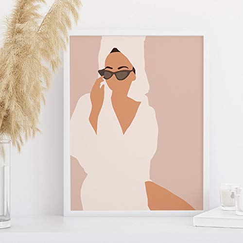 Affiche portrait femme abstrait moderne 70x100 cm style boho peignoir