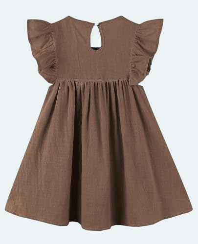 Baby Girls' Summer Cotton Linen Flutter Sleeve Dress Toddler Beach Sundress2