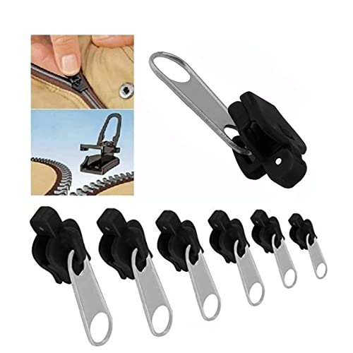 6 Pcs Fix Zip Puller, Zipper Repair Kit Zipper Replacement Zipper Pull Rescue Kit, Zipper Extension Pulls for Clothing Jackets Purses Luggage Backpacks - Fix Zipper Clip (Silver)
