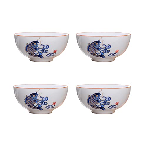 Image of Liang baobao Chinese Tea Tasting Cup Set of 4, 2oz White Porcelain Mini Cups for Gongfu Tea Ceremony (Fish jump)