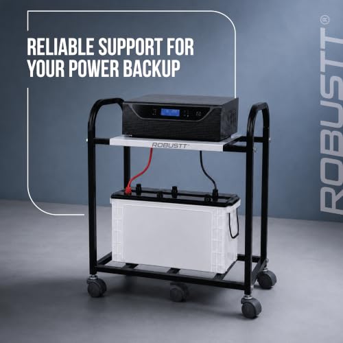 Robustt 2-Tier Metal UPS Inverter Trolley for Home | Heavy-Duty Inverter Battery Stand | 100 kg Load Capacity | Powder-Coated Rust-Resistant Frame | 5 Plastic 360° Swivel Wheels | Black - Image 5