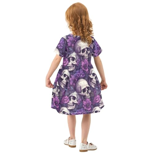 Skull Purple Flower Toddler Girls Dress Short Sleeve Casual Dresses 2T 202b29313