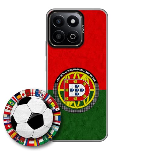 JGOYGYI Case for Honor 200 Smart/Honor X7C/Honor X6 with Magnetic Detachable Collapsible Grip Stand, Shockproof Silicone Bumper Cover, Portugal Flag Football Design,Pattern 8