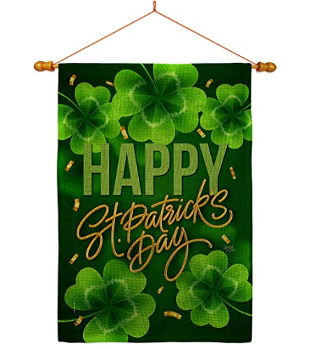 Breeze Decor Patty Cover House Flag Dowel Set Springtime St Patrick Shamrock Leprechaun Lucky Coin Holiday March Irish Clover Decoration Banner Small Garden Yard Gift Double-Sided, Made in USA