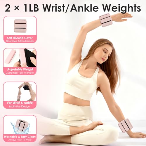 16 PCS Pink Pilates Ring and Ball Set for Women with 15" Magic Circle, Home Pilates Equipment Kit with Adjustable 1LB Ankle Wrist Weight, Resistance Band, Gliding Discs, Pilates Essentials Accessories - Image 4