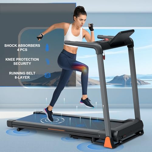 Image of Foldable Treadmill with Incline, Treadmills for Home with Handlebars, Quiet Brushless Small Space Portable Running Walking Machine with Bluetooth APP & Pulse Monitor