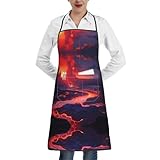 Beecodek Lava Flow Schürze Herren Damen Küche Verstellbar mit Taschenschürze Kochrestaurant Grill Wasserdicht Schwarz