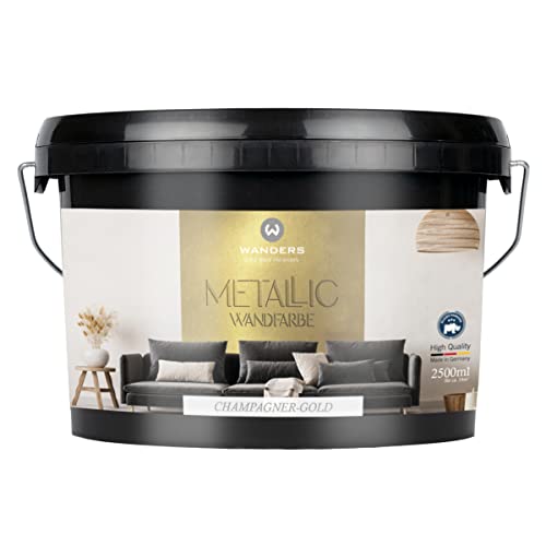 Wanders24 Effet Métal (3 Litres, Couleur Champagne) - Peinture Murale Métallisée Pailletée, Lavable