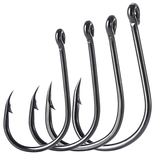 Deesoo 400Pcs #12-15,4 Sizes Fish Hooks, Premium Fishhooks High Carbon Steel Circle Hooks With Barbs Fishing Hooks With Plastic Box #TOP3