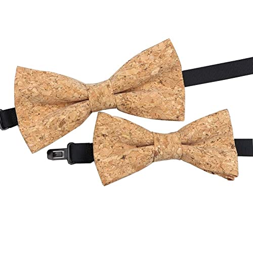Bontannd 1 Paar Vater & Sohn Fliegen Set Kork Holz Eltern-Kind Fliegen verstellbar vorgebundene Fliegen Geschenkidee für Erwachsene und Kinder