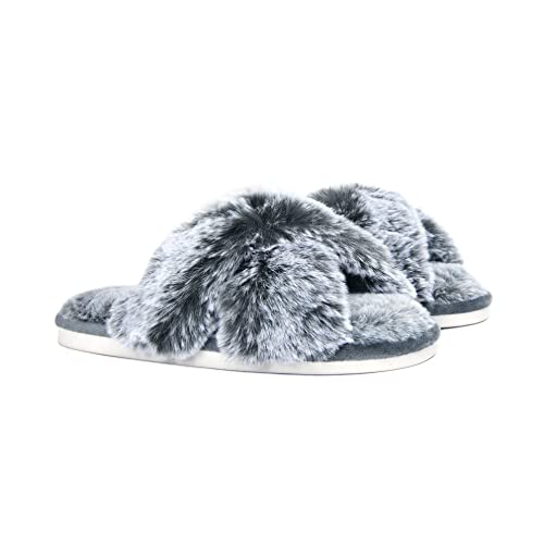 Sleepdown Womens Ladies Faux Fur Rabbit Slippers, Grey, 3/4 UK