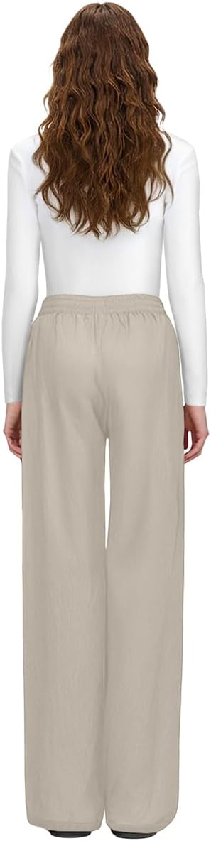 Women's Casual Wide Leg Pants Tie High Waist Straight Leg Pants Commuter Pants - Image 5