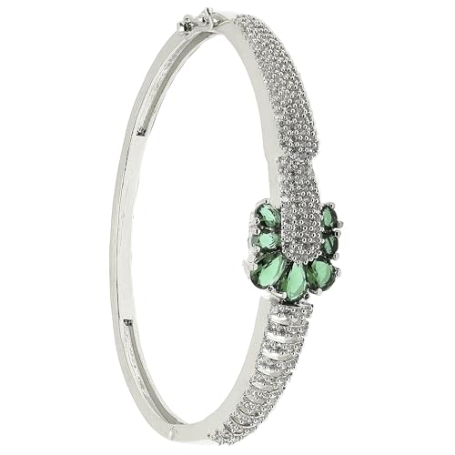 Image of ZENEME Rhodium-Plated Square Shaped American Diamond Studded Kada Bracelet For Girls and Women