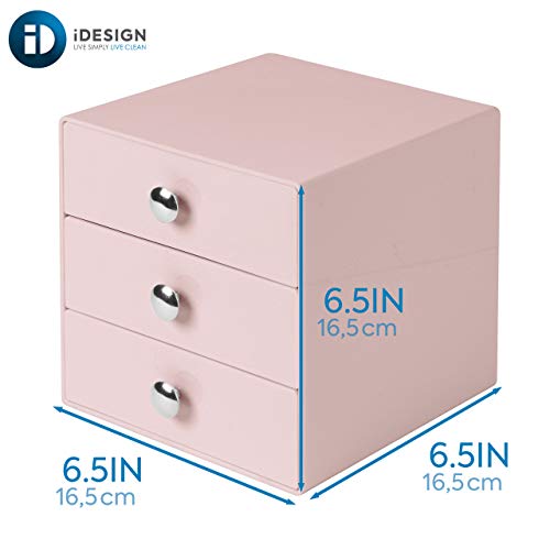 iDesign Plastic 3-Drawer Jewelry Box, Compact Storage Organization Drawers Set for Cosmetics, Dental Supplies, Hair Care, Bathroom, Office, Dorm, Desk, Countertop, 6.5" x 6.5" x 6.5", Pink by iDesign - Image 5