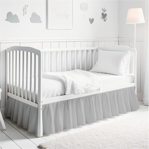Image of Cotton Crib Bed Skirt Dust Ruffle with Split Corners, 14 inch Drop, Light Grey | Nursery Standard Crib Bedding Bed Skirt for Baby Boys and Baby Girls. Hides Under-Crib Storage for a Neat Appearance