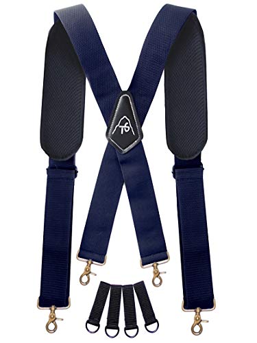Padded Suspenders adjustable padded with Heavy duty tool belt loops Trigger Snap Clips (Blue)